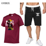 Summer new One Piece Luffy Sale Men's Sets T Shirts+Shorts Two Pieces Sets Casual Tracksuit Tshirt anime summer Sportswears set