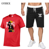 Summer new One Piece Luffy Sale Men's Sets T Shirts+Shorts Two Pieces Sets Casual Tracksuit Tshirt anime summer Sportswears set