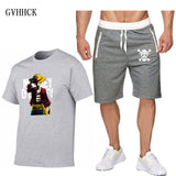 Summer new One Piece Luffy Sale Men's Sets T Shirts+Shorts Two Pieces Sets Casual Tracksuit Tshirt anime summer Sportswears set