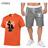 Summer new One Piece Luffy Sale Men's Sets T Shirts+Shorts Two Pieces Sets Casual Tracksuit Tshirt anime summer Sportswears set