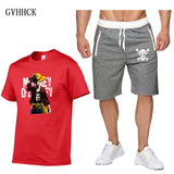 Summer new One Piece Luffy Sale Men's Sets T Shirts+Shorts Two Pieces Sets Casual Tracksuit Tshirt anime summer Sportswears set
