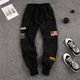 Men Cargo Pants USA Flag Letters Printed Streetwear Space Astronaut Trousers Sweatpants Size Pockets Jogger Sport Track Pants