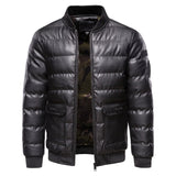 Fall Winter New Cotton-padded Men's PU Leather Jacket Casual Slim Bomber Jacket Men Warm Parka Mens Winter Jackets And Coats