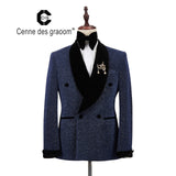 2020 Cenne Des Graoom New Men Suit Tuxedo Two Pieces Double Breasted Shawl Lapel Wedding Party Singer Costume Groom Christmas